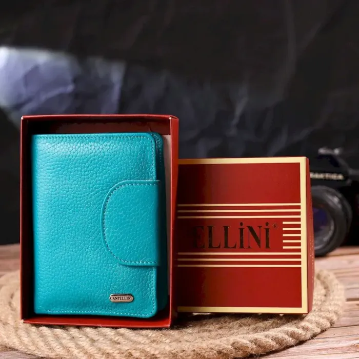Яркий вертикальный кошелек из натуральной кожи CANPELLINI 21678 Бирюзовый