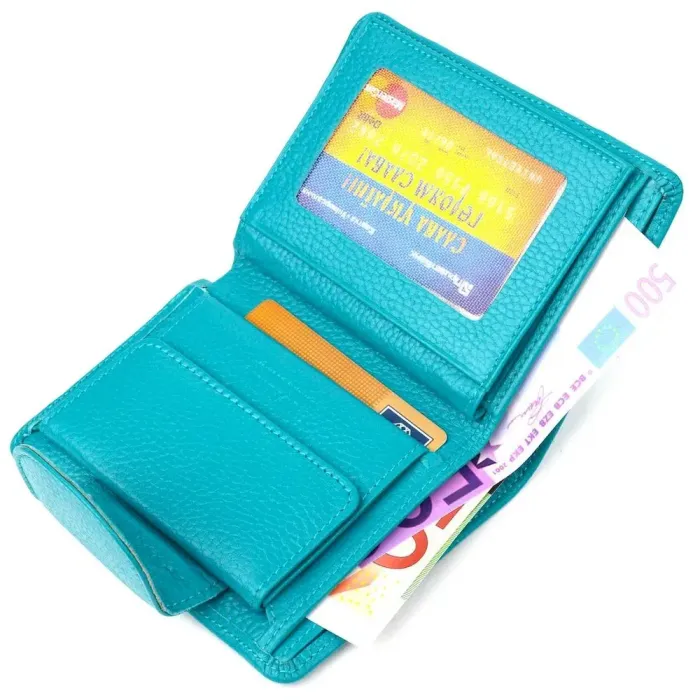 Яркий вертикальный кошелек из натуральной кожи CANPELLINI 21678 Бирюзовый