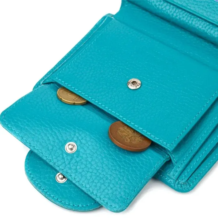 Яркий вертикальный кошелек из натуральной кожи CANPELLINI 21678 Бирюзовый