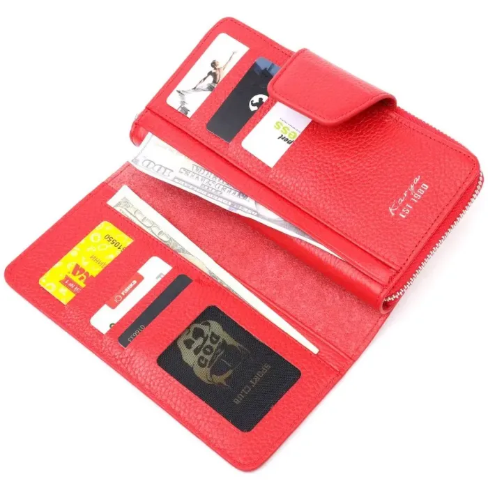 Яркий вертикальный женский кошелек из натуральной кожи KARYA 21161 Красный