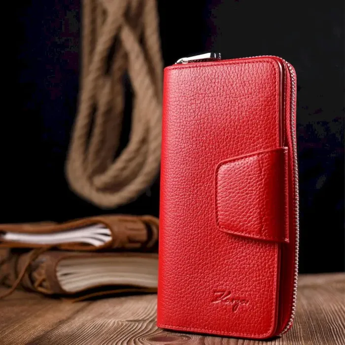 Яркий вертикальный женский кошелек из натуральной кожи KARYA 21161 Красный