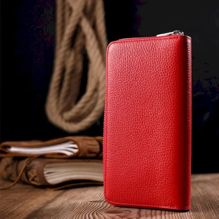 Яркий вертикальный женский кошелек из натуральной кожи KARYA 21161 Красный