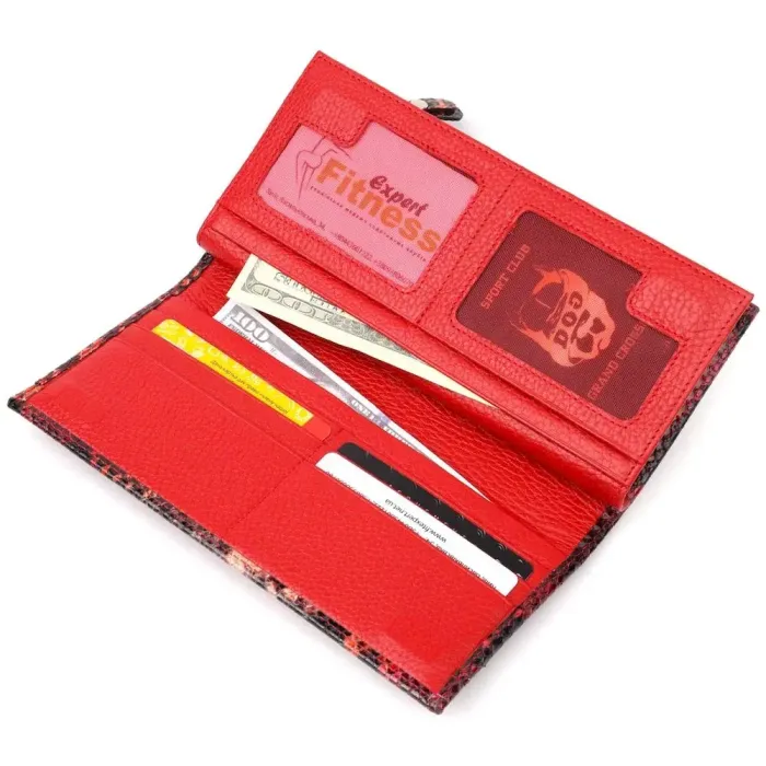 Яркий женский горизонтальный кошелек из натуральной кожи под рептилию KARYA 21092 Красный