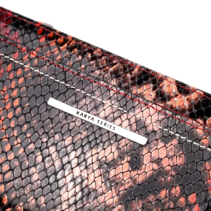 Яркий женский горизонтальный кошелек из натуральной кожи под рептилию KARYA 21092 Красный