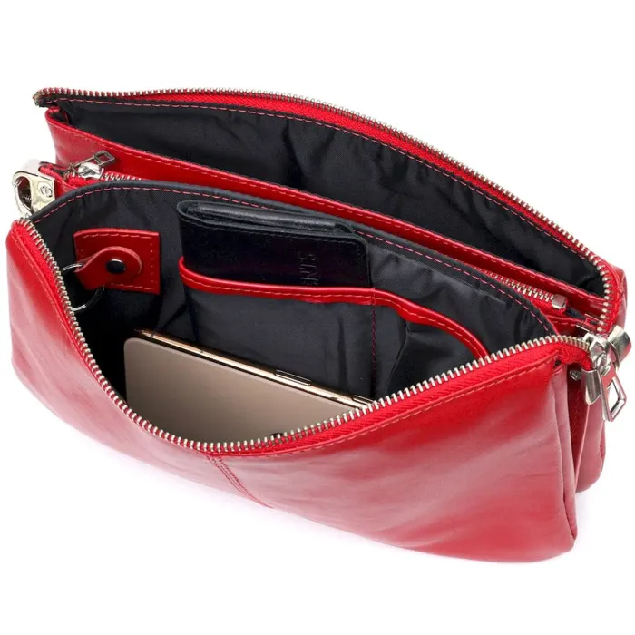 Яскравий жіночий клатч із натуральної шкіри GRANDE PELLE 11670 Червоний