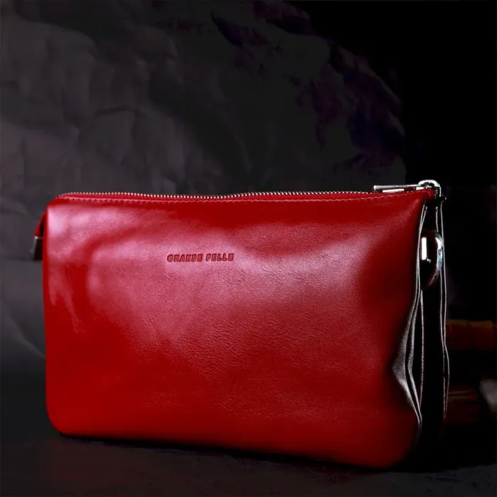 Яскравий жіночий клатч із натуральної шкіри GRANDE PELLE 11670 Червоний