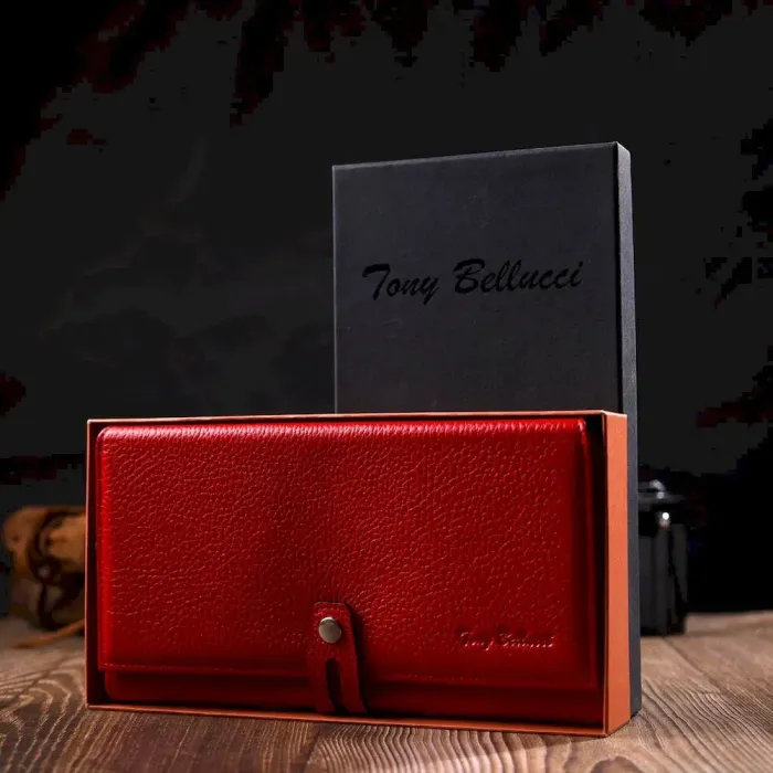 Яскравий жіночий клатч з двома блоками для кредитних карток з натуральної шкіри Tony Bellucci 21985 Червоний