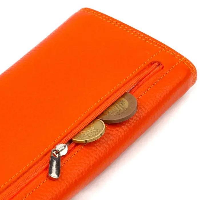 Яркий женский кошелек из натуральной зернистой кожи CANPELLINI 21706 Оранжевый
