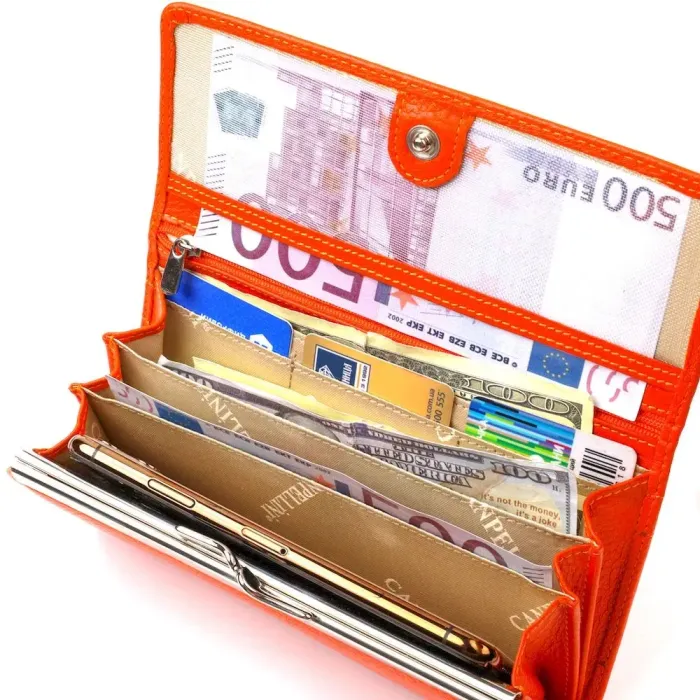 Яркий женский кошелек из натуральной зернистой кожи CANPELLINI 21706 Оранжевый