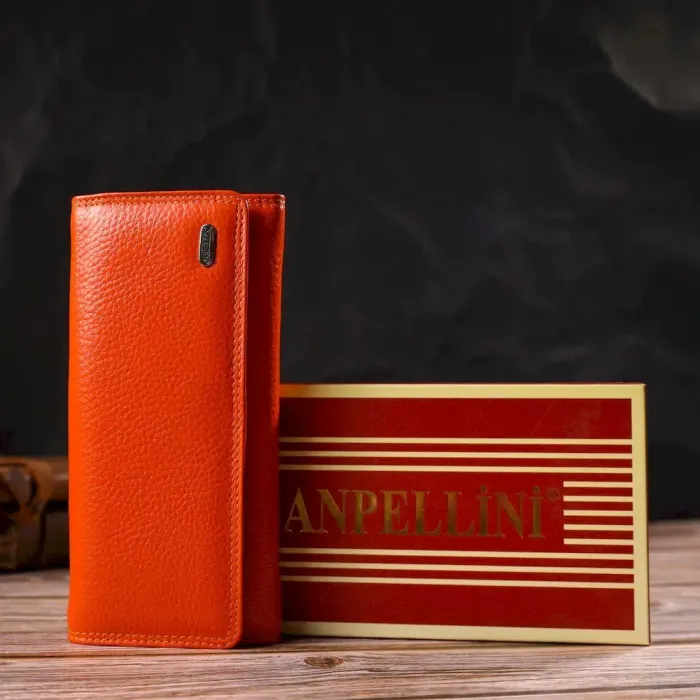 Яркий женский кошелек из натуральной зернистой кожи CANPELLINI 21706 Оранжевый
