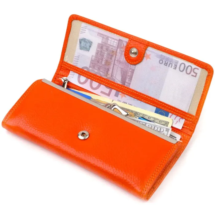Яркий женский кошелек из натуральной зернистой кожи CANPELLINI 21706 Оранжевый