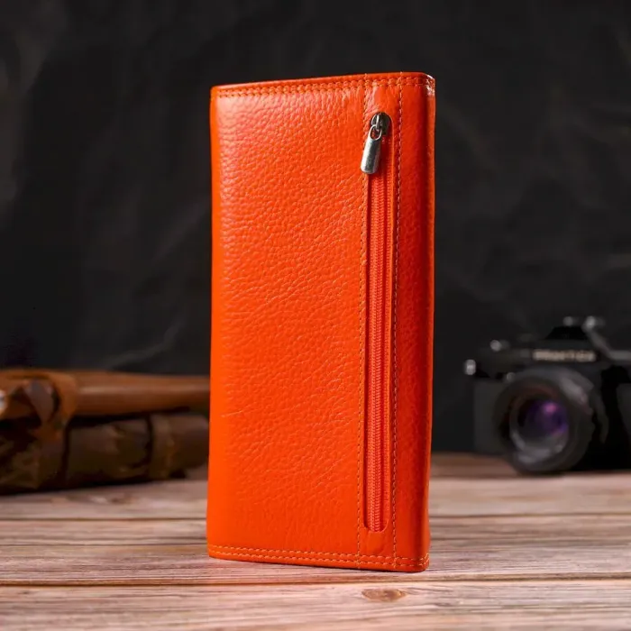 Яркий женский кошелек из натуральной зернистой кожи CANPELLINI 21706 Оранжевый