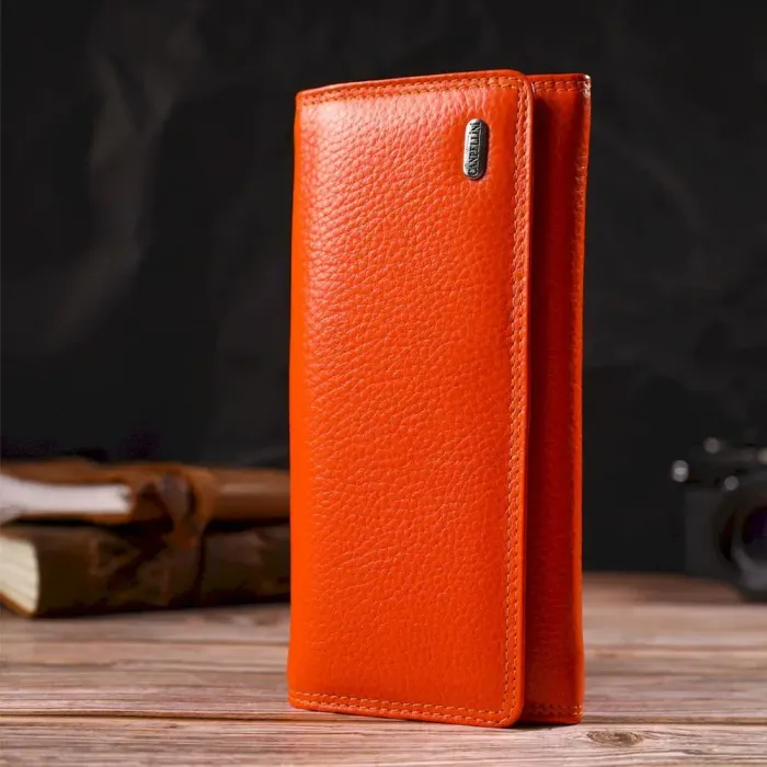 Яркий женский кошелек из натуральной зернистой кожи CANPELLINI 21706 Оранжевый