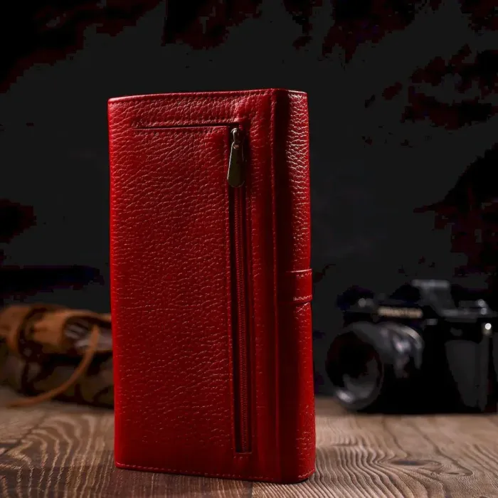 Яскравий жіночий гаманець з великою кількістю відділень із натуральної шкіри Tony Bellucci 21957 Червоний