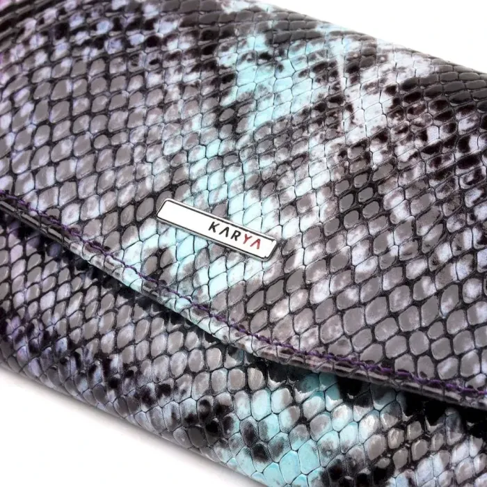 Яскравий жіночий гаманець з клапаном із фактурної шкіри під рептилію KARYA 21109 Фіолетовий