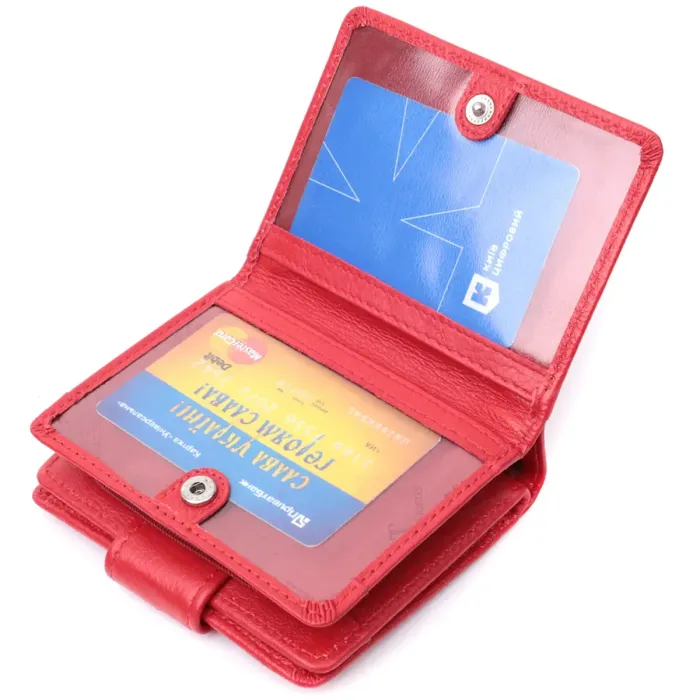 Яскравий жіночий гаманець з монетницею та блоком для пропусків із натуральної шкіри ST Leather 22714 Червоний
