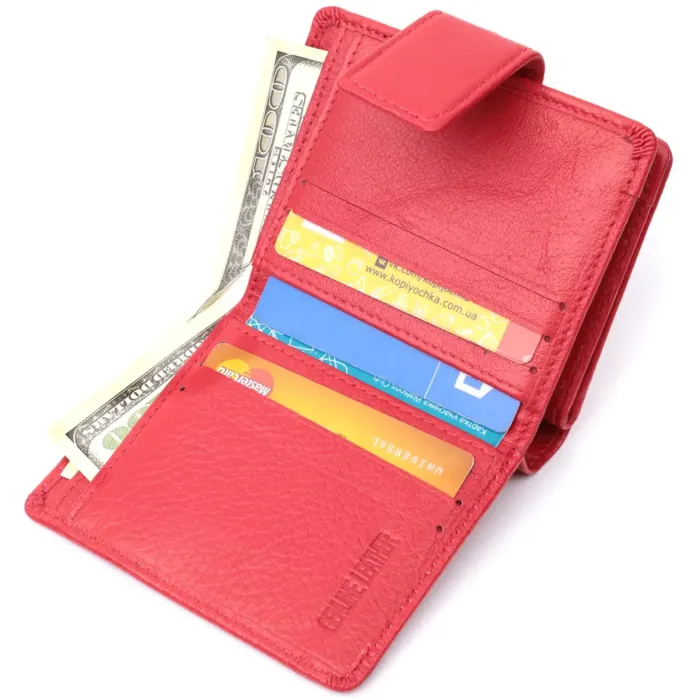 Яскравий жіночий гаманець з монетницею та блоком для пропусків із натуральної шкіри ST Leather 22714 Червоний