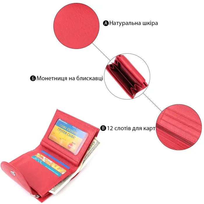 Яскравий жіночий гаманець із монетницею з натуральної шкіри ST Leather 22712 Червоний