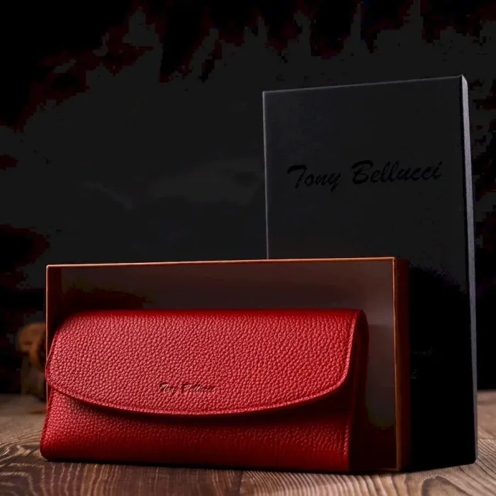 Яркий женский кошелек с монетницей на молнии из натуральной кожи Tony Bellucci 21969 Красный