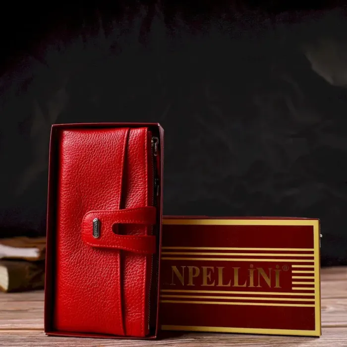 Яскравий жіночий гаманець із зручним функціоналом із натуральної шкіри CANPELLINI 21895 Червоний