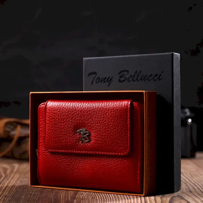 Яскравий жіночий гаманець із місткою монетницею на блискавці з натуральної шкіри Tony Bellucci 22013 Червоний