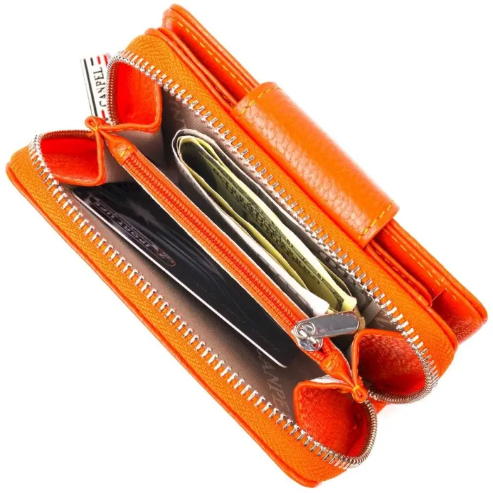 Яркое вертикальное портмоне для женщин с монетницей на молнии из натуральной кожи флотар CANPELLINI 21602 Оранжевое