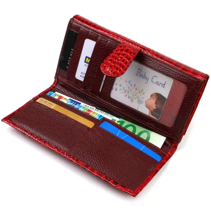 Яскраве жіноче портмоне з натуральної шкіри з тисненням під крокодила CANPELLINI 21852 Червоний