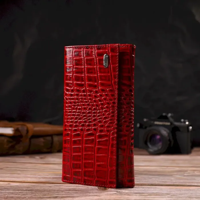 Яскраве жіноче портмоне з натуральної шкіри з тисненням під крокодила CANPELLINI 21852 Червоний