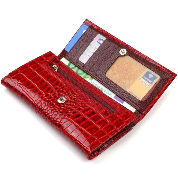 Яскраве жіноче портмоне з натуральної шкіри з тисненням під крокодила CANPELLINI 21852 Червоний