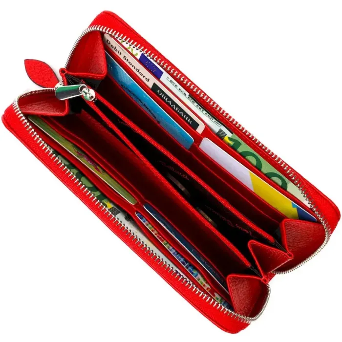 Яскраве жіноче портмоне на блискавці з натуральної шкіри Tony Bellucci 21972 Червоний