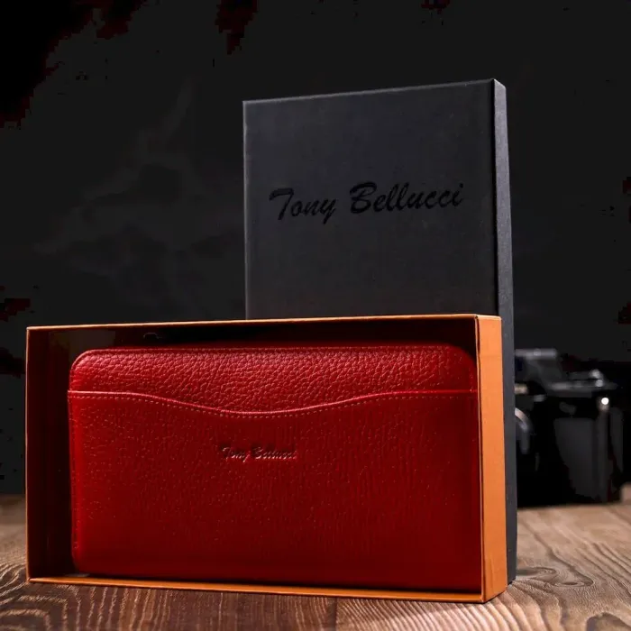 Яскраве жіноче портмоне на блискавці з натуральної шкіри Tony Bellucci 21972 Червоний