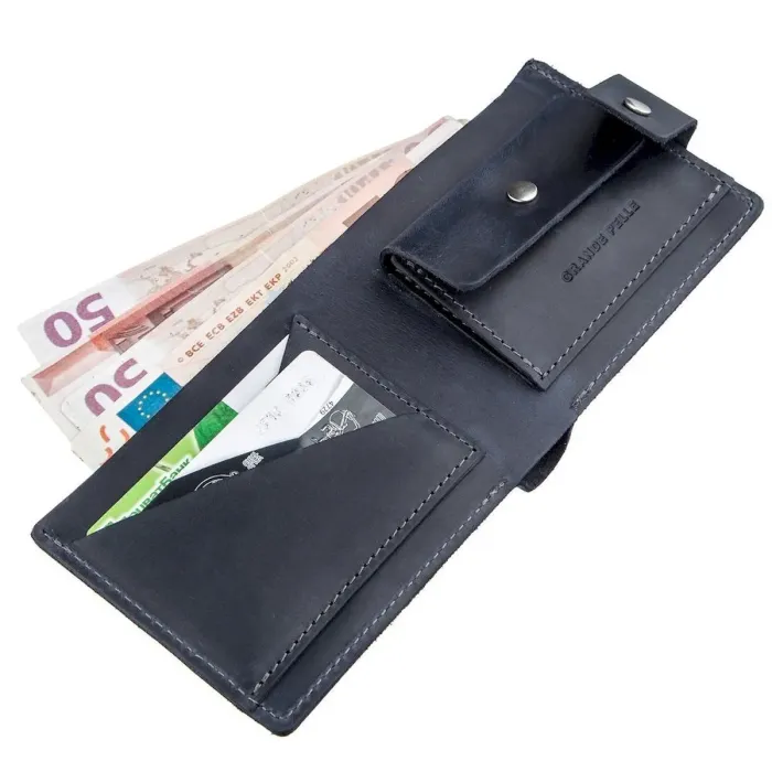 Якісне чоловіче портмоне у вінтажному стилі GRANDE PELLE 11231 Синє