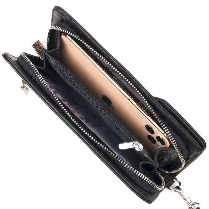 Якісне портмоне клатч із натуральної фактурної шкіри CANPELLINI 21543 Чорне