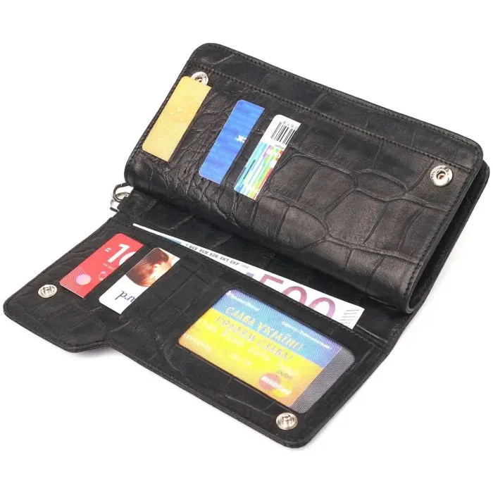 Якісне портмоне клатч із натуральної фактурної шкіри CANPELLINI 21543 Чорне