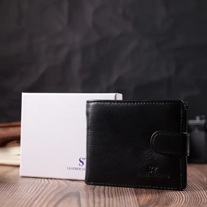 Качественный горизонтальный бумажник из натуральной кожи ST Leather 22455 Черный