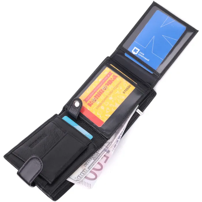 Качественный горизонтальный бумажник из натуральной кожи ST Leather 22455 Черный