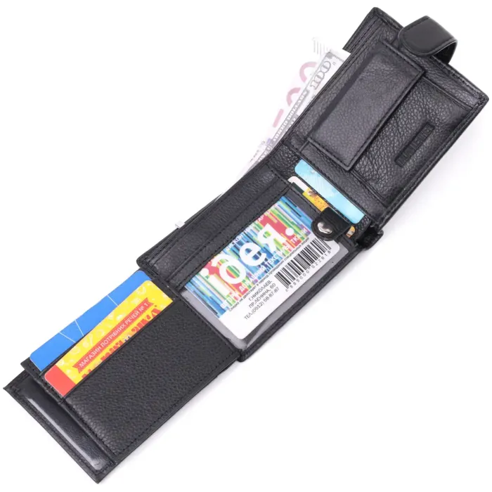 Качественный горизонтальный бумажник из натуральной кожи ST Leather 22455 Черный