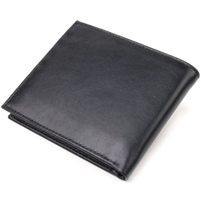 Якісний гаманець для чоловіків у дві складення з натуральної гладкої шкіри CANPELLINI 21579 Чорний