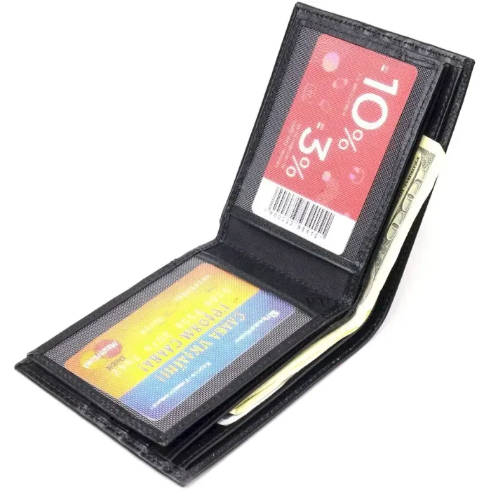 Якісний гаманець для чоловіків у дві складення з натуральної гладкої шкіри CANPELLINI 21579 Чорний