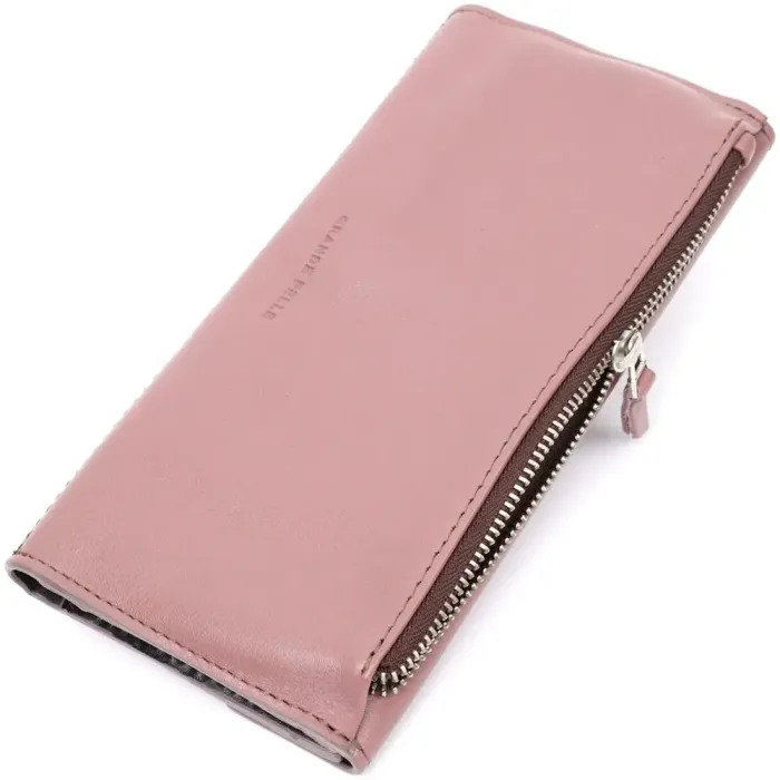 Якісний гаманець із монетницею зовні з натуральної шкіри GRANDE PELLE 11648 Пудровий