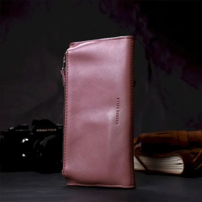 Якісний гаманець із монетницею зовні з натуральної шкіри GRANDE PELLE 11648 Пудровий