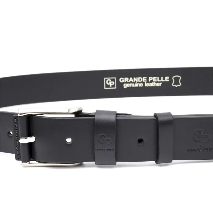 Якісний ремінь під джинси з натуральної шкіри GRANDE PELLE 11685 Чорний