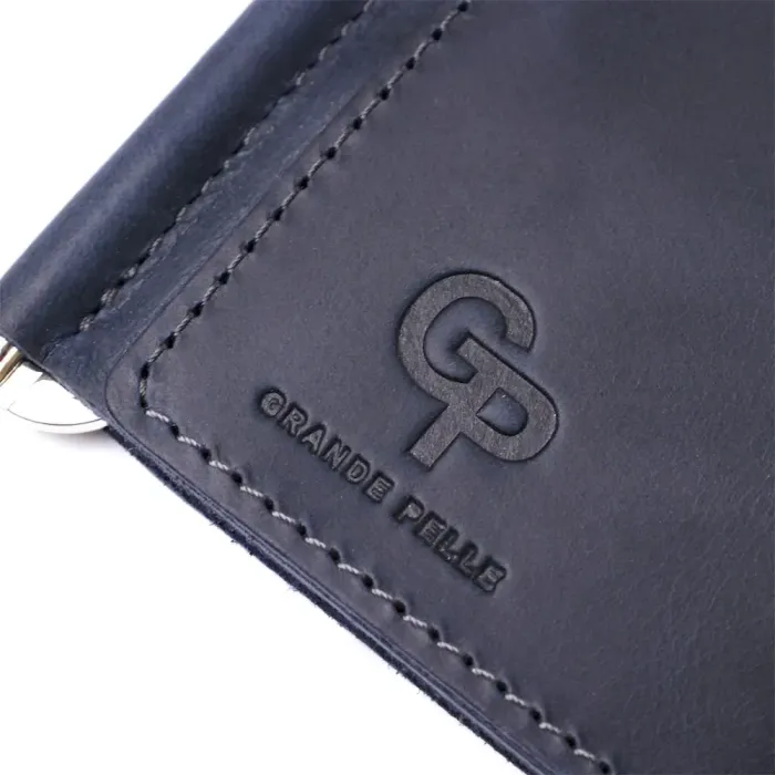 Якісний затиск із натуральної шкіри GRANDE PELLE 11198 Синій