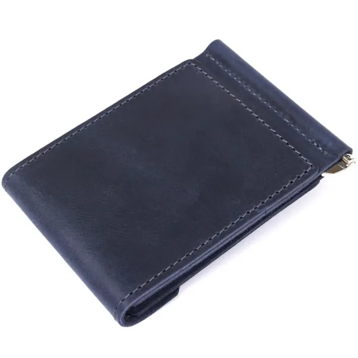 Якісний затиск із натуральної шкіри GRANDE PELLE 11198 Синій