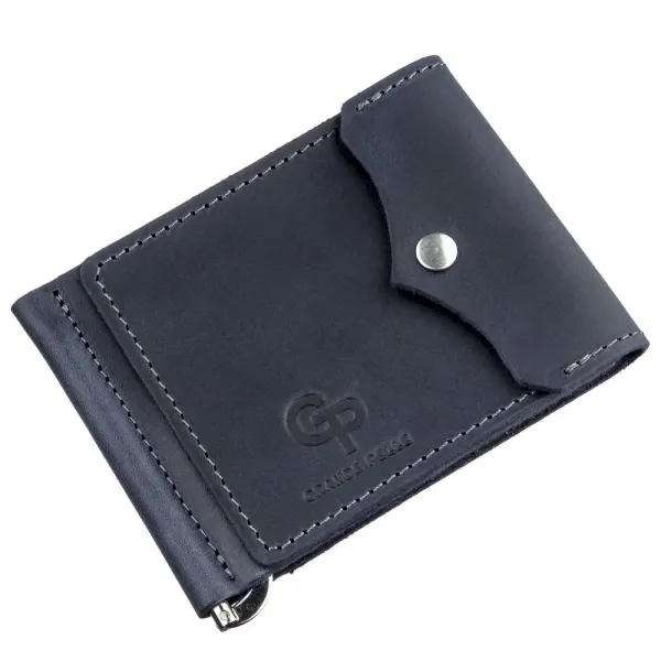 Якісний затиск із натуральної шкіри GRANDE PELLE 11198 Синій