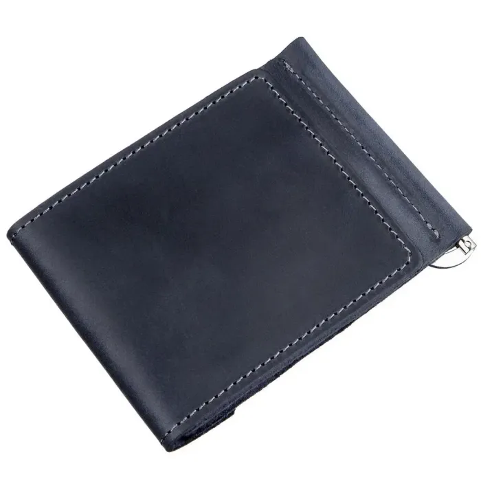 Якісний затиск із натуральної шкіри GRANDE PELLE 11198 Синій