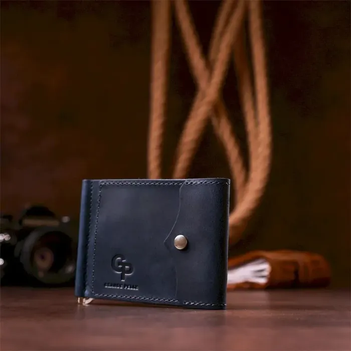 Якісний затиск із натуральної шкіри GRANDE PELLE 11198 Синій