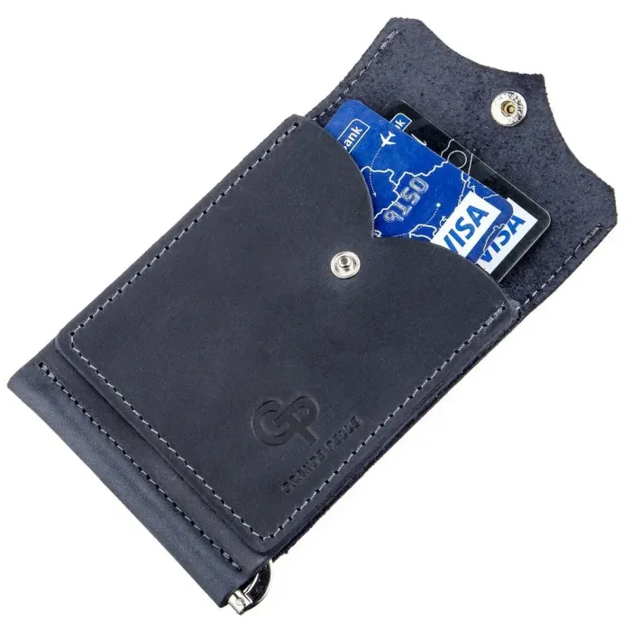 Якісний затиск із натуральної шкіри GRANDE PELLE 11198 Синій