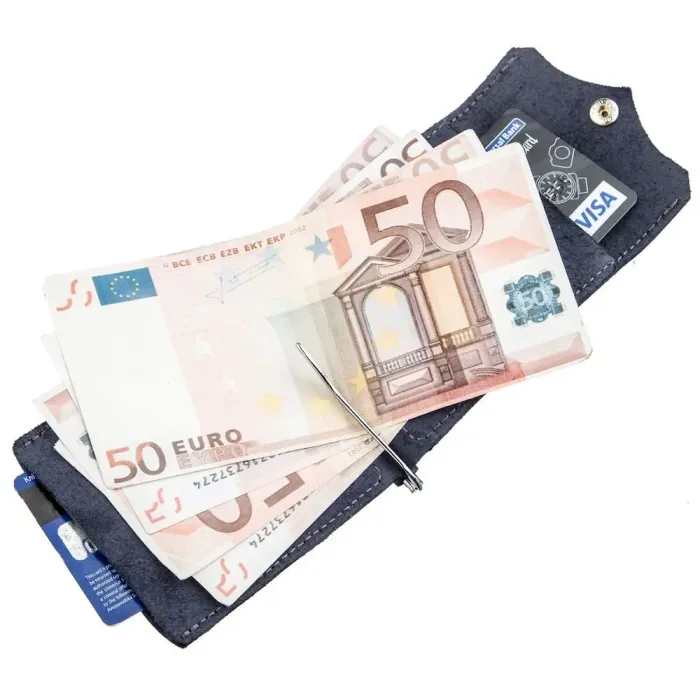 Якісний затиск із натуральної шкіри GRANDE PELLE 11198 Синій