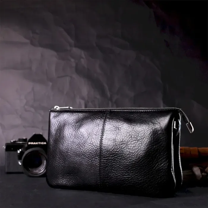 Якісний жіночий клатч із натуральної шкіри GRANDE PELLE 11658 Чорний